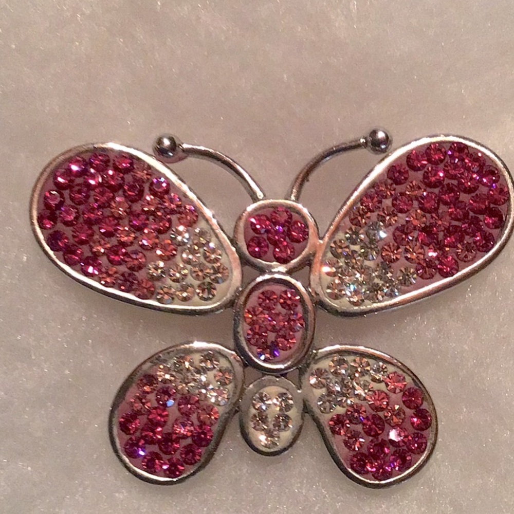 New Sparkling Butterfly Pendant,Sterling Silver Rhodium plated, verigated pink